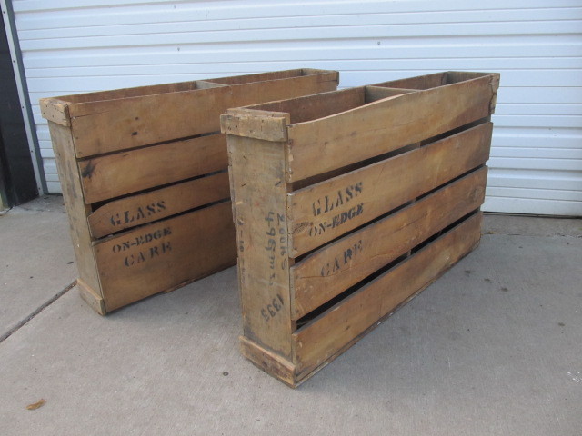 lot 99 image: Pair of Antique Wooden Stained Glass Shipping Crates