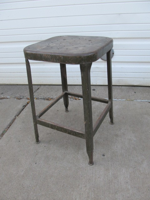 lot 101 image: Vintage 1930s Industrial Green Metal Stool