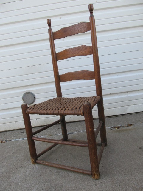 lot 102 image: Early Antique Wooden Ladder Back Chair