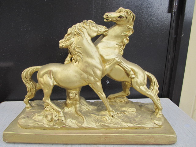 lot 163 image: LARGE Vintage Gilt Metal&nbspFighting Stallion&nbspSculpture
