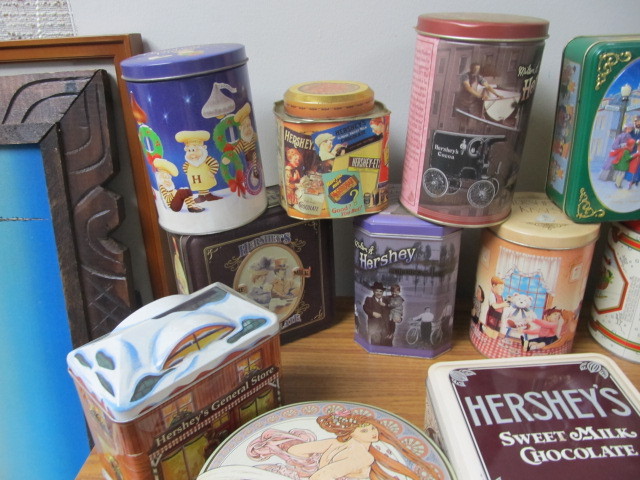 lot 219 image: Large Lot of Collectible Metal Tins - Many Hershey Tins
