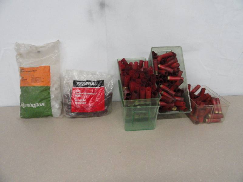 Casings for reloading 3 federal 12ga, 2 34 Winchester, Federal wads 12 gauge, Remington wads 16ga 1oz load