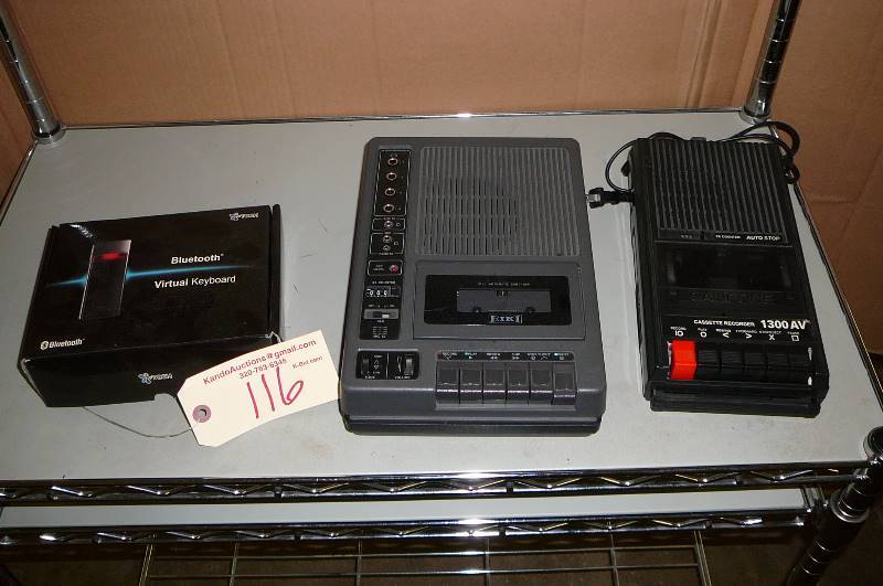 lot 116 image: Virtual keyboard Blue Tooth,Califone Cassette recorder EIKi Cassette Recorder