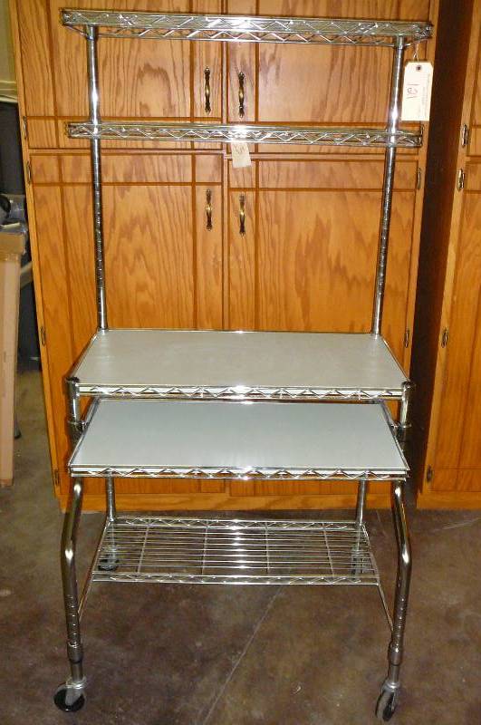 lot 121 image: Cart Adjustable on Caster Pull out Shelf 63t x 2d x 31 34 long