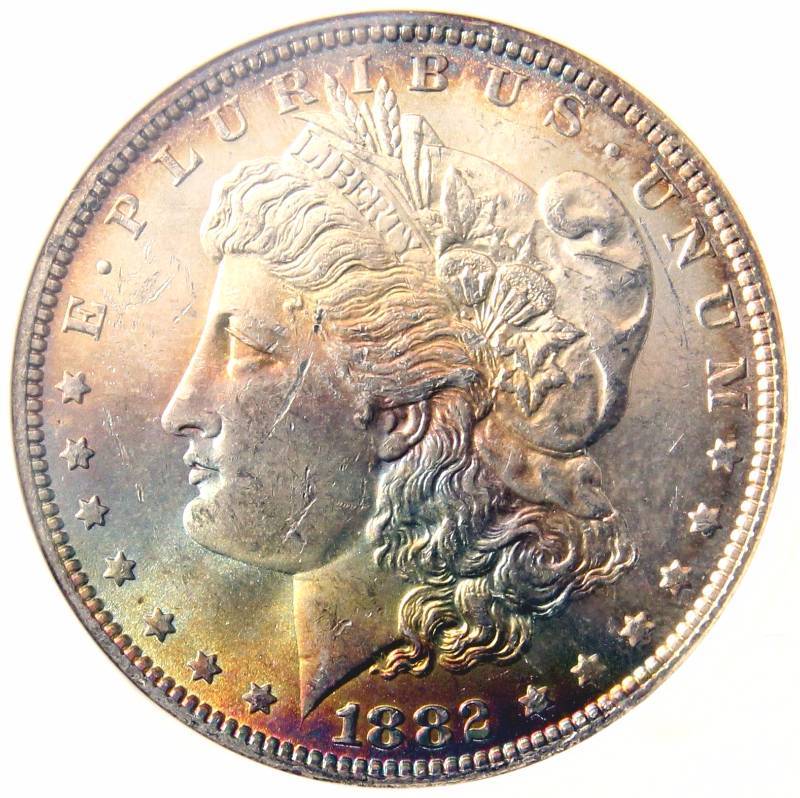 1882-OO (O over O) MORGAN SILVER DOLLAR MS63 VAM7 TOP 100 WITH COLOR