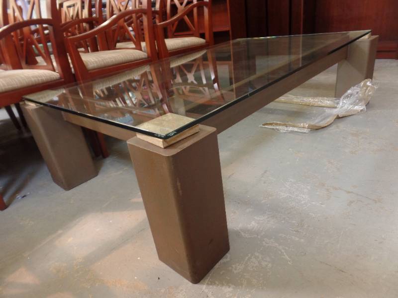 STEEL AND GLASS INDUSTRIAL COFFEE TABLE