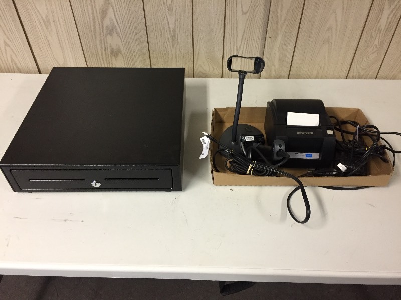 lot 27 image: Cash Box Receipt Printer & Scanner System