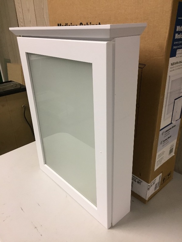 lot 10 image: New Medicine Cabinet - White with frosted glass