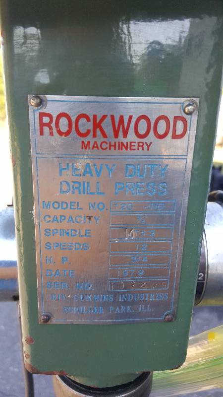 lot 23 image: Rockwood, Heavy Duty 58 in Capacity, Drill Press Model 120-IND. 12 speed.