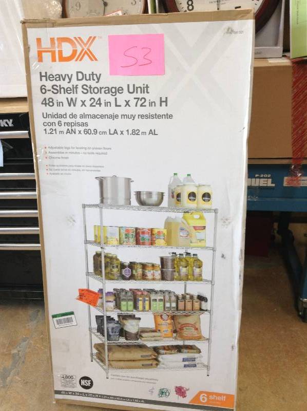 lot 53 image: HDX Heavy Duty 6 Shelf Storage Unit 48in x24inx72in not used