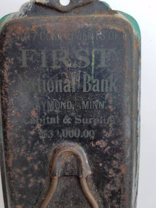 lot 87 image: Raymond,Mn.  First National Bank Original Wall Broom Holder