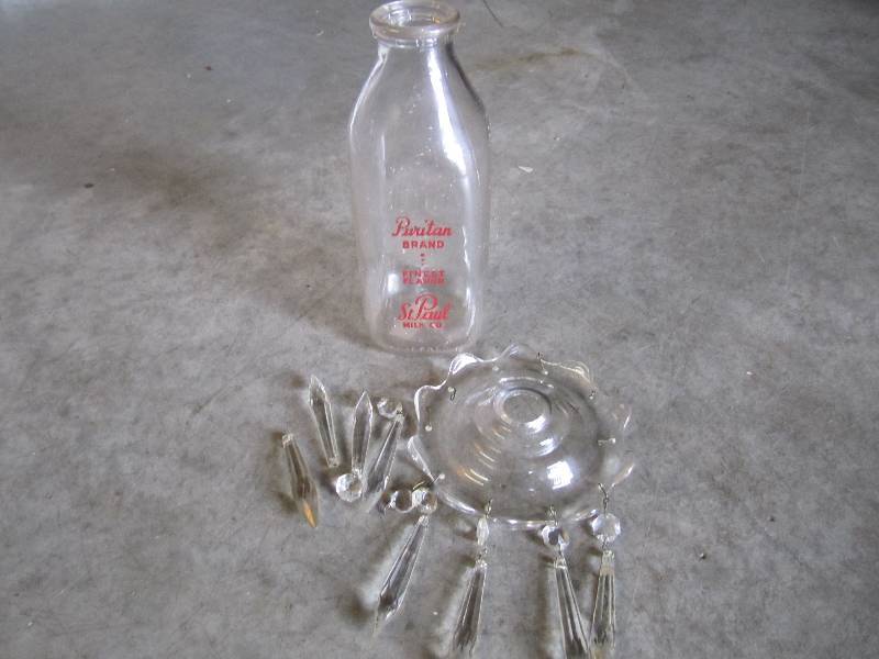 lot 93 image: Vintage Milk Bottle and Lamp Crysta...