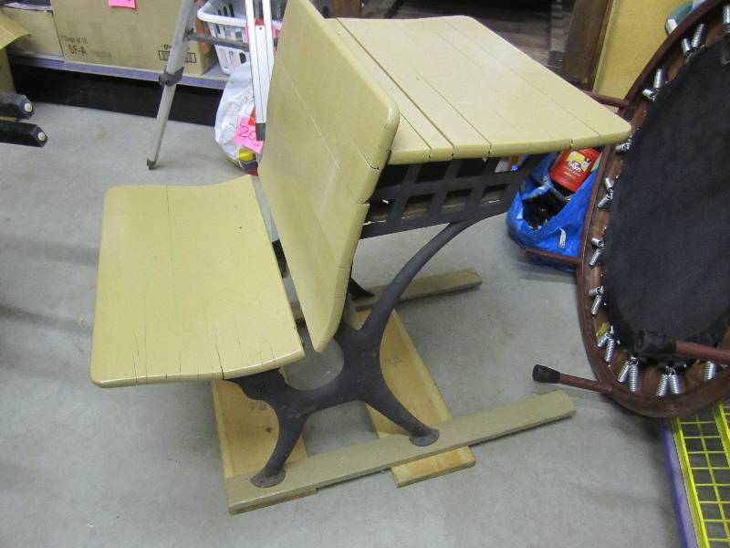 lot 274 image: Vintage School Desk Cast Iron Frame...