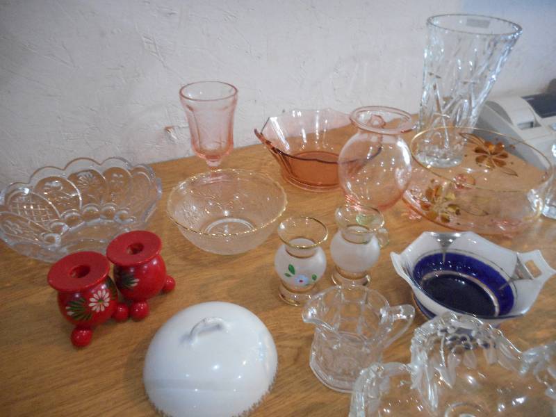 TWO BOX LOT OF GLASSWARE  SOME ROSE COLORED GLASS