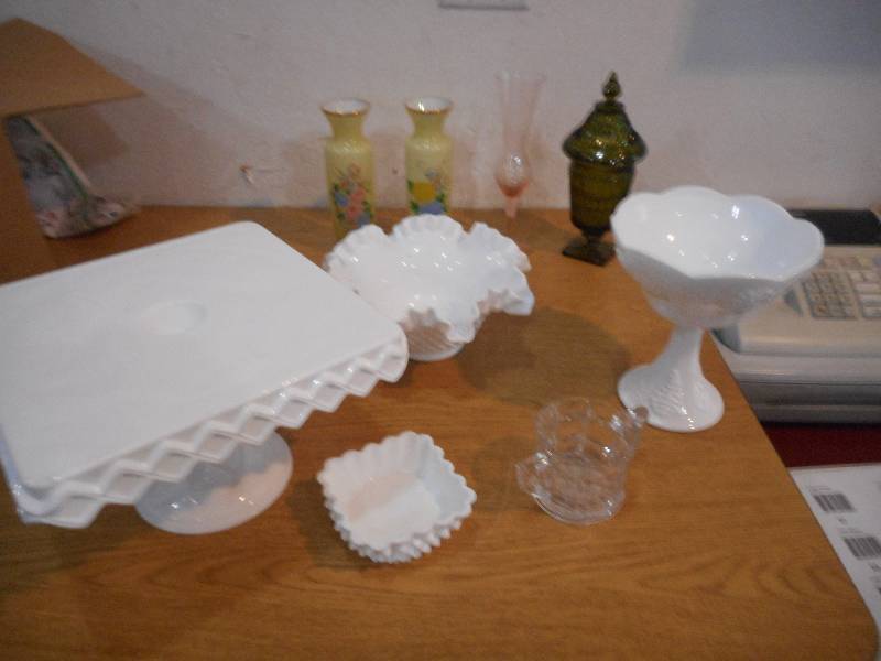 GLASSWARE--WHITE, GREEN AND ROSE COLORED