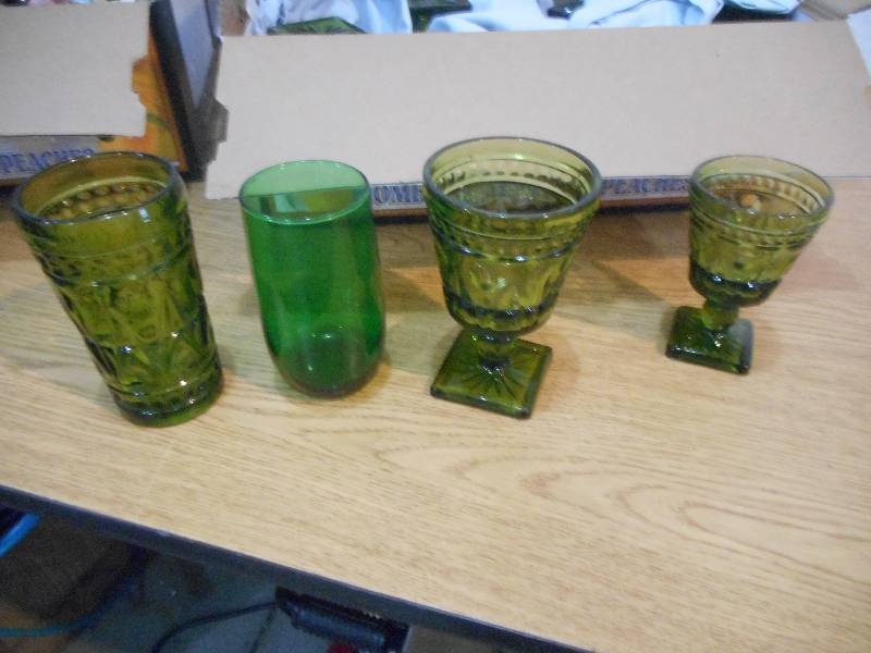 MISC LOT-  GREEN GLASS SETS MAY MATCH OTHER SETS IN AUCTION