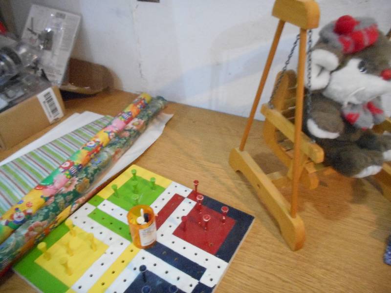 MISC LOT- GAMES, FIGURINES HOME INTERIOR MICE, BLANKETS, WRAPPING PAPER