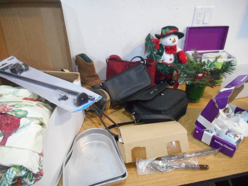 MISC LOT- SHEETS, PAN, BELLS, CHRISTMAS DECO, CARDS