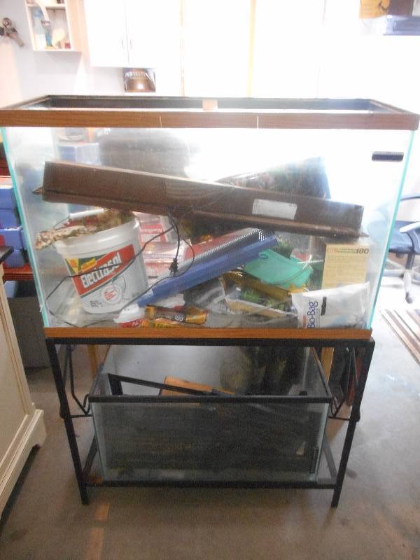 FISH AQUARIUM STAND AND 2 TANKS AND ALL ACCESSORIES