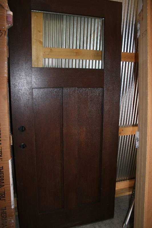 lot 480 image: Composite Exterior Door with Oak Finish and Glass