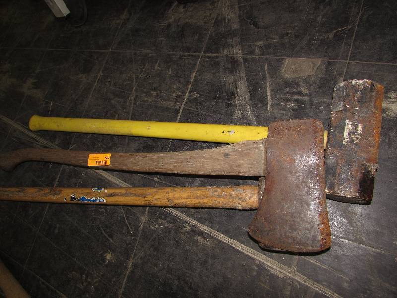 lot 545 image: AXE AND TWO SLEDGE HAMMERS