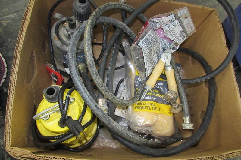 lot 566 image: TWO PUMPS, PAINT ROLLERS, WASHER HOSES