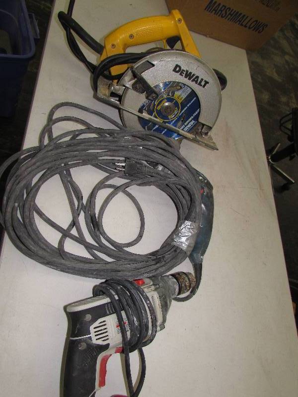 lot 571 image: DEWALT CIRCULAR SAW AND TWO ELECTRIC DRILLS