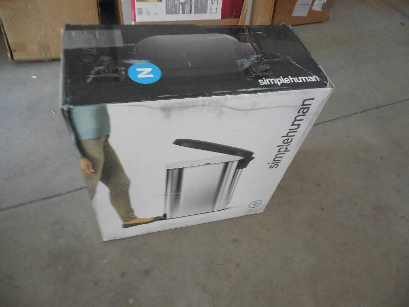 simplehuman 45-Liter Fingerprint-Proof Brushed Stainless Steel Slim Step-On Trash Can with Black Plastic Lid