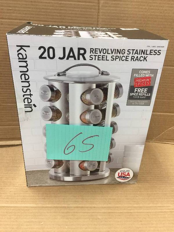 lot 65 image: Kamenstein 20 Jar Stainless Steel Revolving Spice Tower