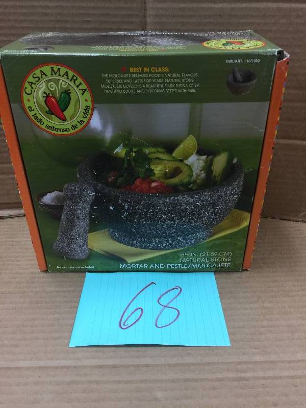 lot 68 image: Casa Maria Natural Stone Molcajete Mortar and Pestle 8.5 inch Guacamole Salsa new