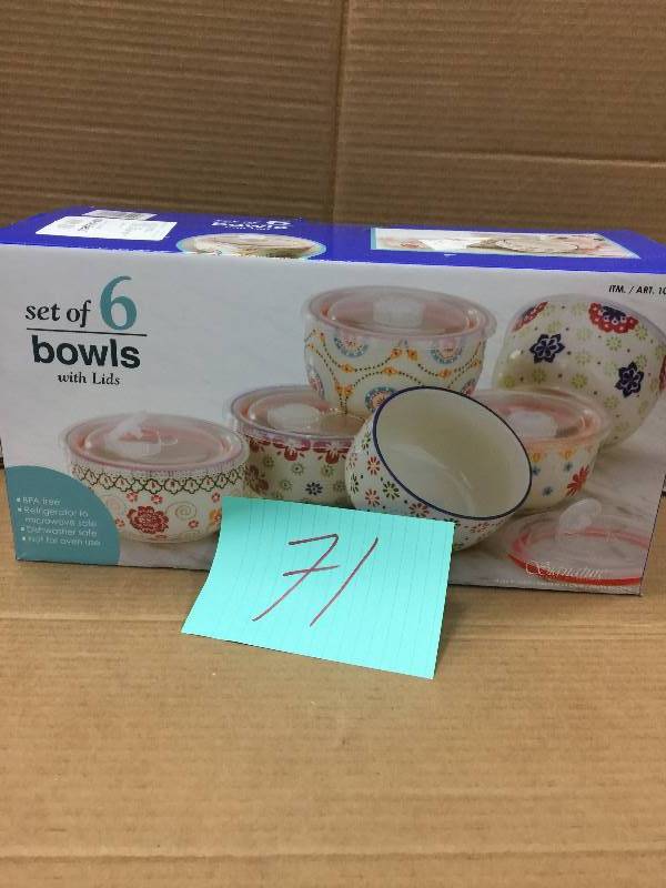 lot 71 image: Signature Houseware Refrigerator to Microwave Bowls wLids 6 Set