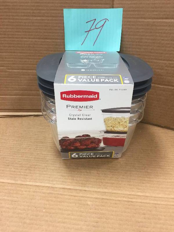 lot 79 image: Rubbermaid Premier Food Containers Crystal Clear Stain Resistant Value Pack 6 Pc