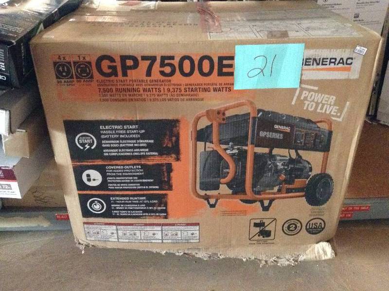 lot 21 image: Generac GP7500E Watt Portable Generator 5943 not used