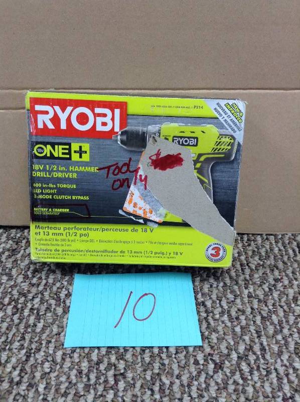 lot 10 image: Ryobi One 18V 122 in Hammer drilldriver P214