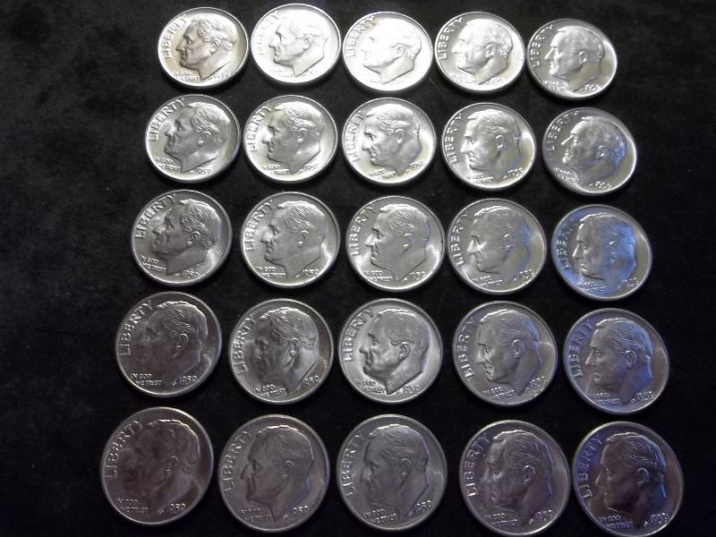Partial Roll Of 1959 Roosevelt Dimes All MS