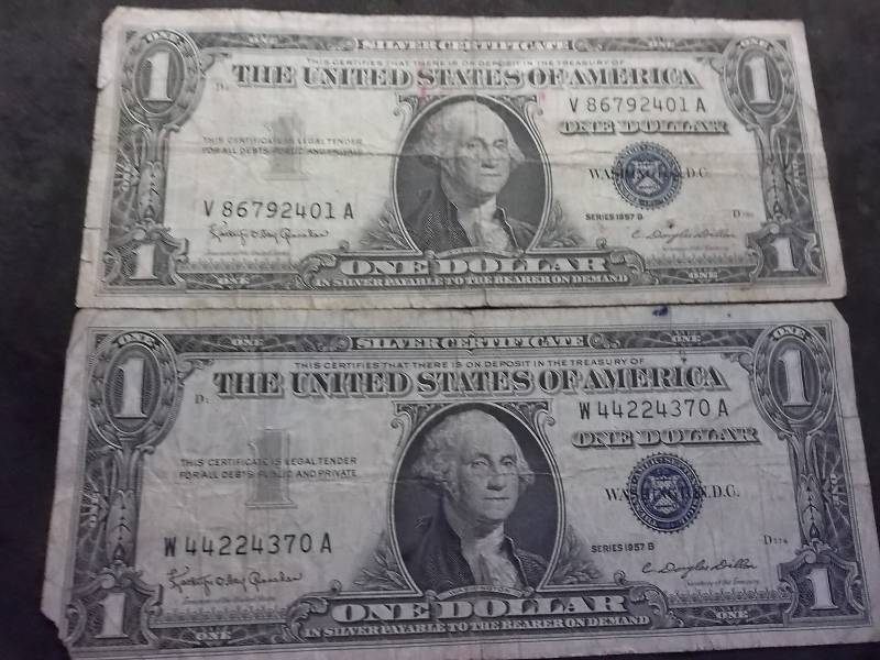 2-US One Dollar Silver Certificates Series 1957 B