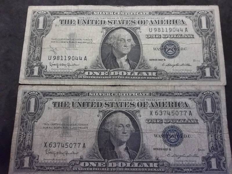 2-US One Dollar Silver Certificates Series 1957 B
