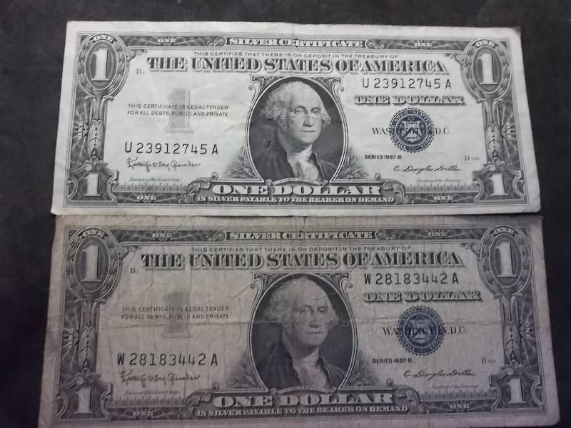 2-US One Dollar Silver Certificates Series 1957 B