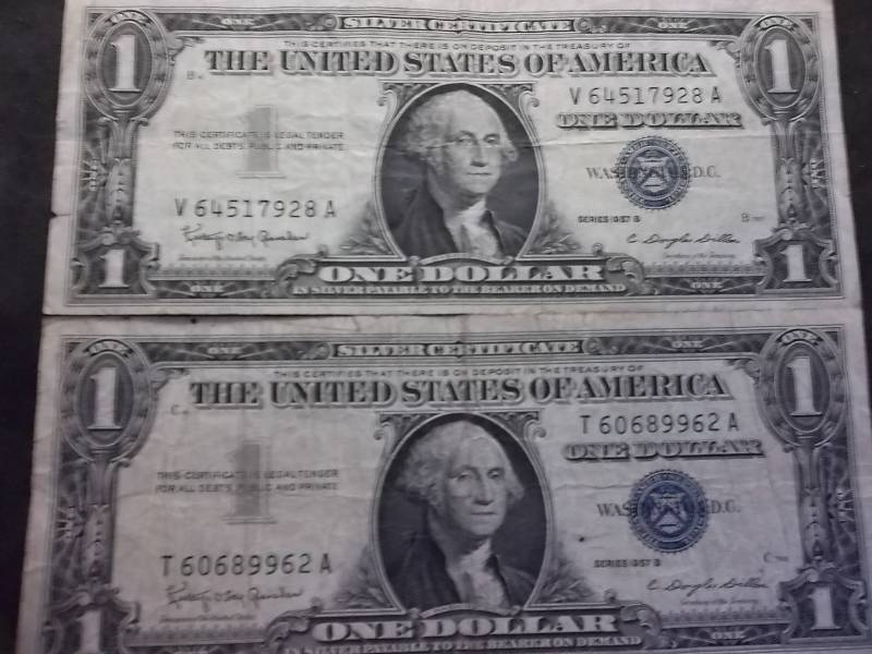 2-US One Dollar Silver Certificates Series 1957 B