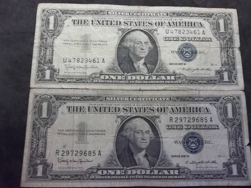 2-US One Dollar Silver Certificates Series 1957 B