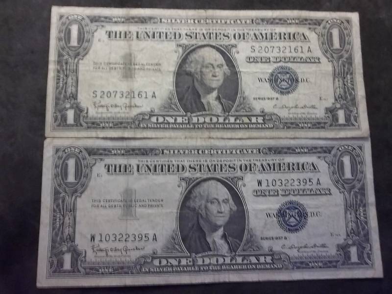 2-US One Dollar Silver Certificates Series 1957 B
