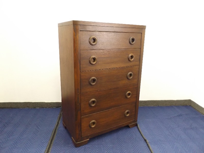 lot 7 image: Antique Solid Wood&nbspMid Century Danish Brutalist&nbsp5-Drawer Dresser