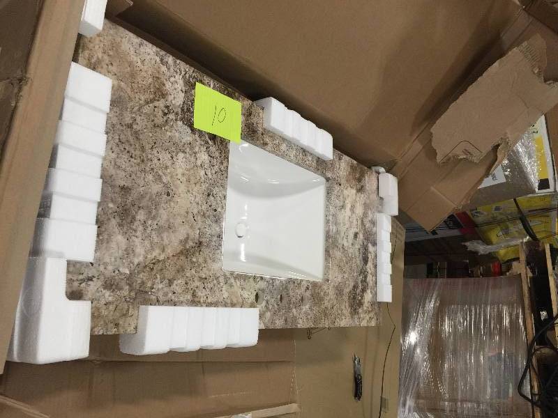 lot 10 image: Home Decorators Stone Effects Vanity Top in Avalon with White Basin-SERST49COM-AV not used