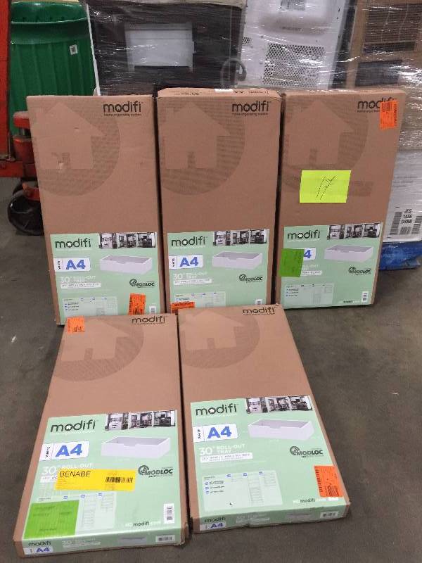 lot 17 image: Lot of 5 30 in. W x 6 in. H x 15 in. D Closet Rollout Tray in Polar White not used