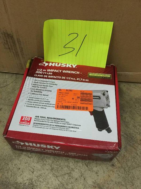 lot 31 image: Husky Impact Wrenches 12 in. 300 ft. lbs. Impact wrench not tested