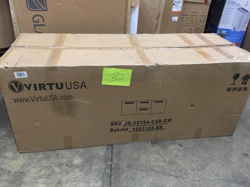 lot 32 image: Virtu USA JD-50154-GW 54-Inch Midori Double Sink Bathroom Vanity Gloss White New