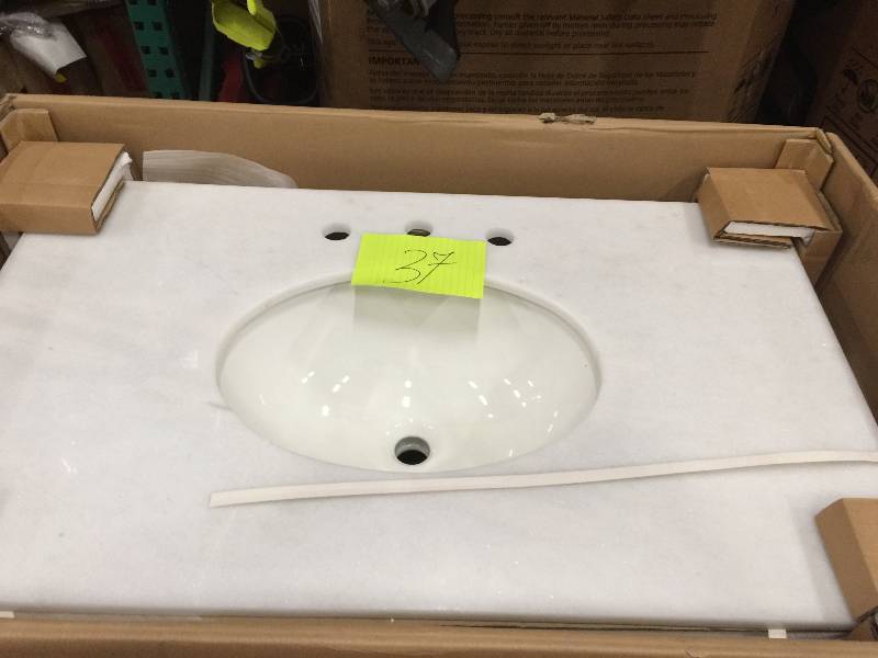 lot 37 image: Pegasus LMWVT3622D Lamport 37 Vanity in White with Marble Vanity Top