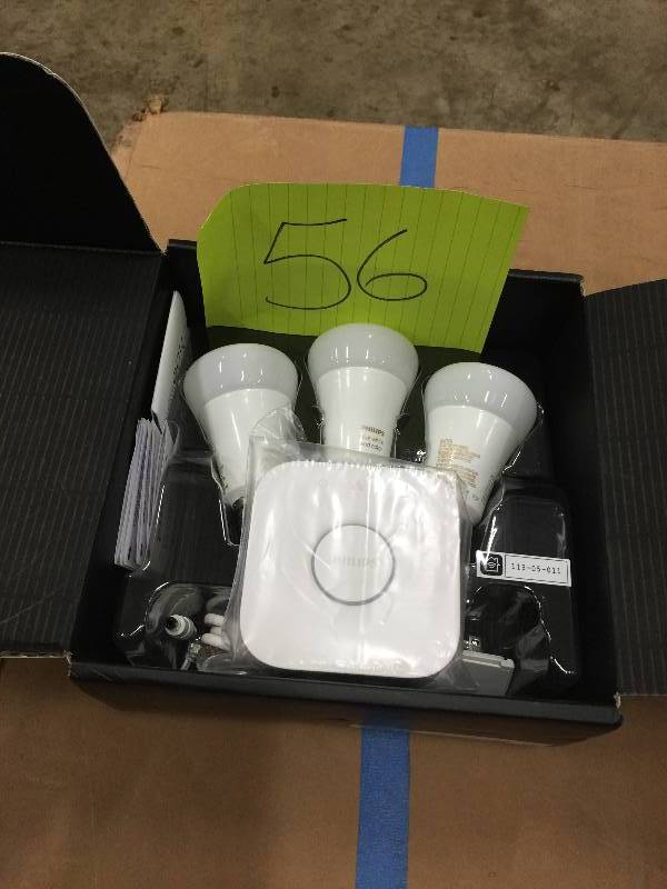 lot 56 image: Phillips Hue White and Color Ambiance A19 60W Equivalent Smart Starter Kit New