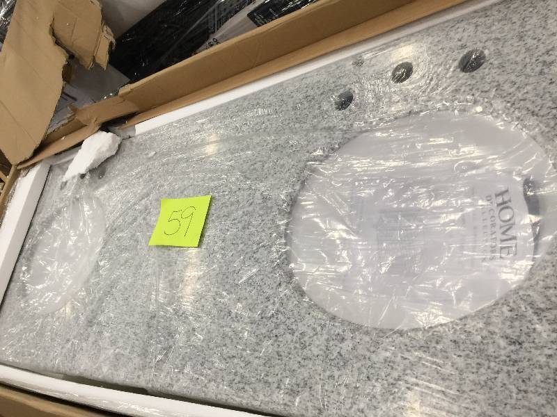 lot 59 image: Home Decorators Hamilton 61 in. W x 22 in. D Double Bath Vanity in Ivory with Granite Vanity Top in Grey