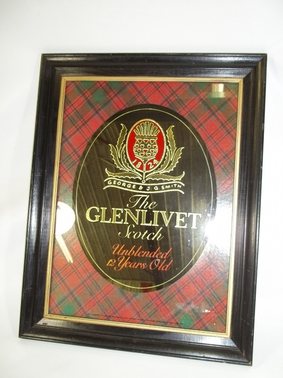 lot 15 image: Framed Liquor Mirror  Glenlivet Scotch 20 x 26
